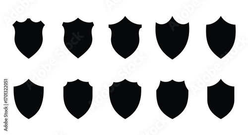 ten black shields arranged neatly in two rows