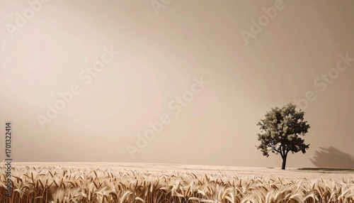 Solitary Tree in Beige Field Under Soft Light
