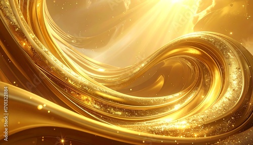 A swirling, golden abstract design with radiant highlights, showcasing a dynamic and luxurious aesthetic.