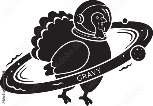 Turkey in Space with Gravy Thanksgiving Holiday Fun Illustration