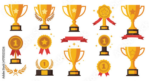 golden trophies medals awards collection for winners