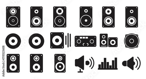 audio equipment icons including speakers sound systems and music players