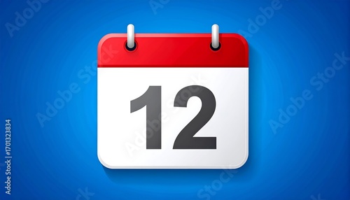 A digital calendar icon displays the date twelve, set against a vibrant blue background.