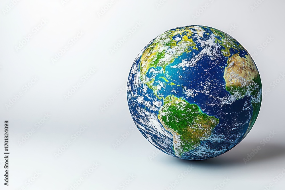 Fototapeta premium Earth globe on white. America, the Atlantic visible. Shadow, soft light