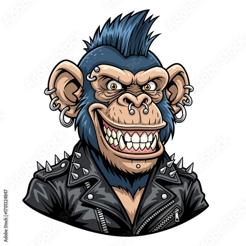 Punk Rock Monkey Cartoon Portrait