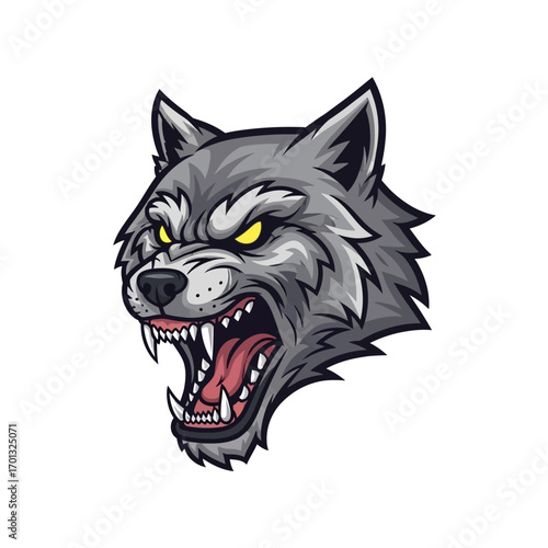 Aggressive Wolf Head Illustration