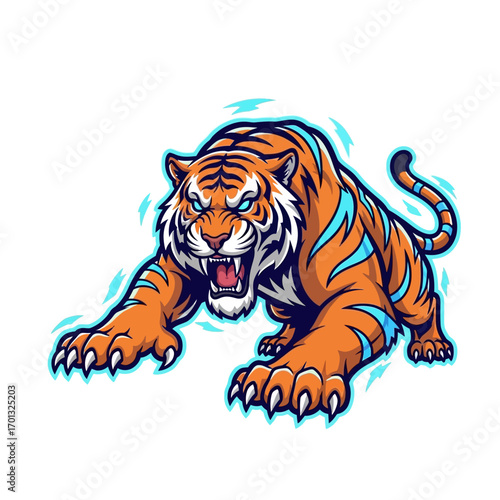 Dynamic crouching tiger with fierce expression mascot design