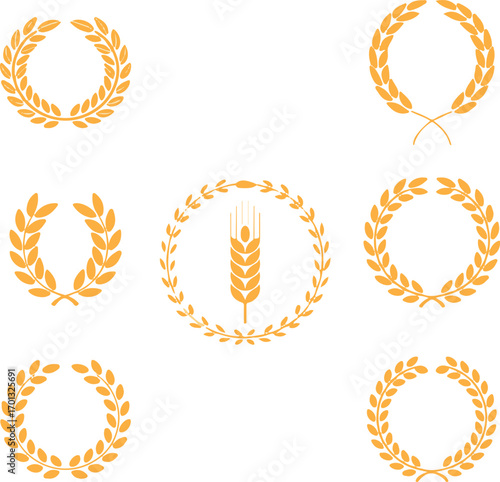 Golden wheat stalks and laurel wreaths collection