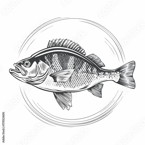 Perch Fish Monochrome Hand Drawn Illustration