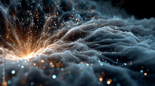 Wallpaper Mural A captivating abstract representation of cosmic energy, showcasing dynamic waves, sparkles, and luminous particles in space. Torontodigital.ca