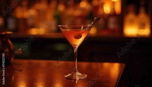 Wallpaper Mural Elegant Martini Glass Filled with Amber Cocktail and Cherry Garnish Torontodigital.ca