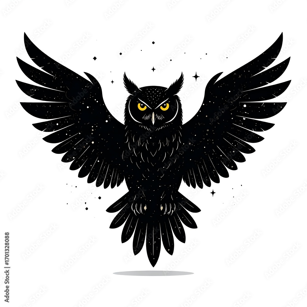 Obraz premium Majestic black owl soaring, night sky