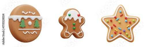 Festive gingerbread cookies, festive treats for holiday celebrations and sweet seasonal baking with transparent background