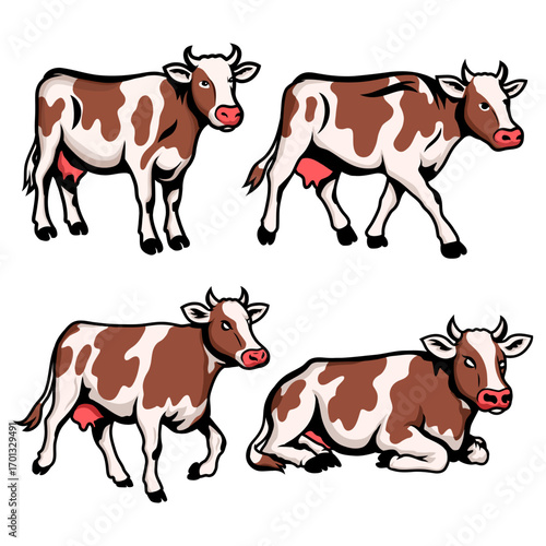 Set of Colorful Cow Vector Illustrations