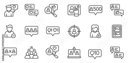 Family icon set in thin line style