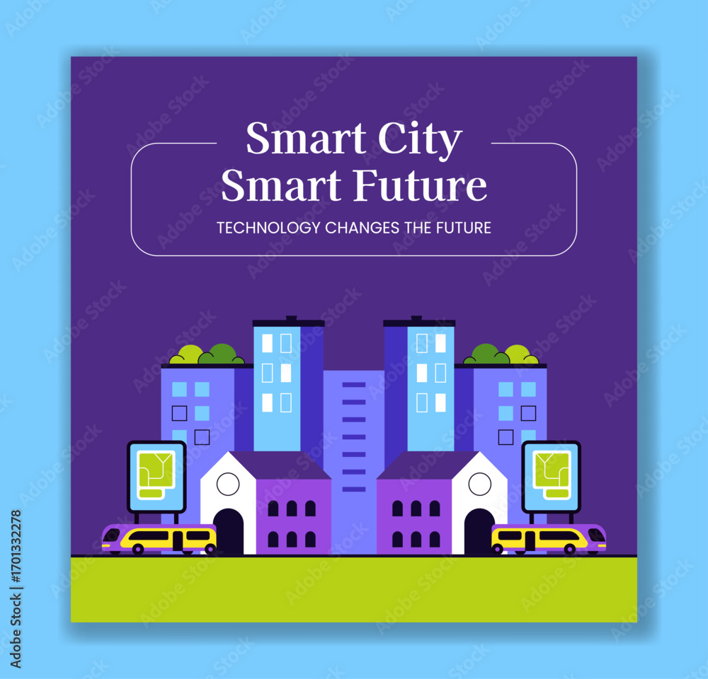 Fototapeta premium Vector Illustration of Smart City Infrastructure in Flat Cartoon Style for Modern Background Design