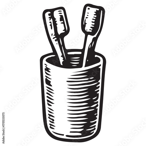 Vintage Toothbrush Holder Illustration: Bathroom Cup Storage