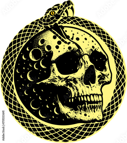 ouroboros with skull tattoo design, symbol of eternal