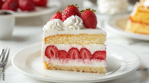 Wallpaper Mural Fresh strawberry cheesecake slice with whipped cream, bright and cheerful presentation, dessert table setup food photography Torontodigital.ca