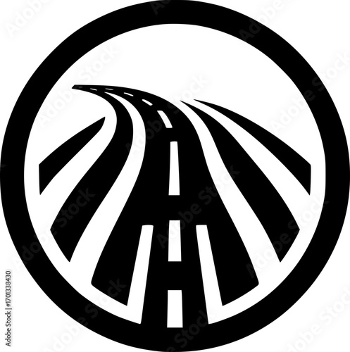 Minimalist black and white vector icon of a road. Simple, modern, scalable design for logos, stickers, or digital use.