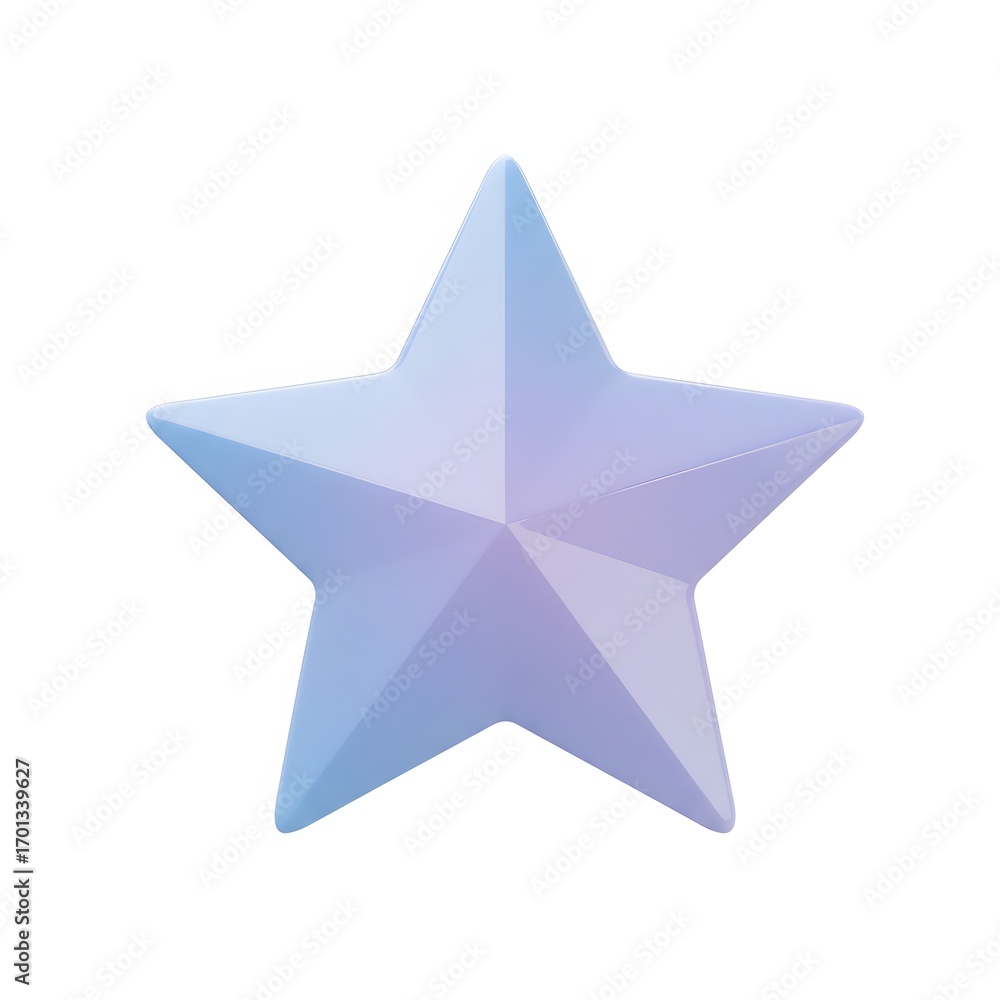 Obraz premium Minimalist 3D icon of a crystal star with soft blue–lavender gradient, glossy surface, plain white background, no shadow, emoji sticker concept.