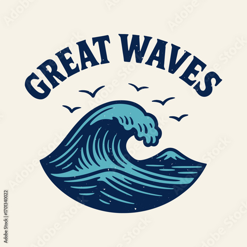 Great waves ocean illustration