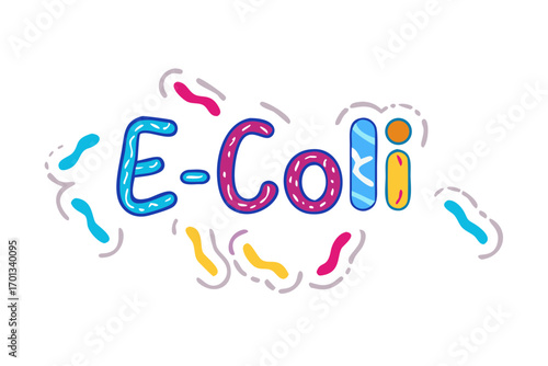 Ecoli text with cartoon bacteria