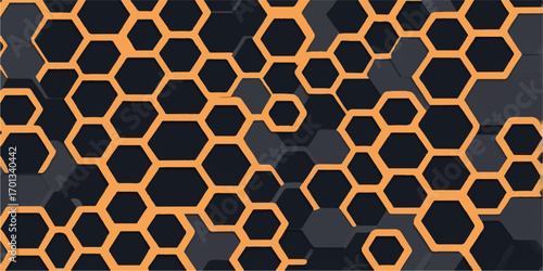 Seamless yellow vector pattern featuring a geometric hexagonal honeycomb design resembling a giraffe's skin texture