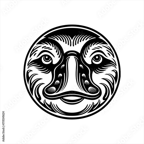 Platypus head in a circle, vintage illustration