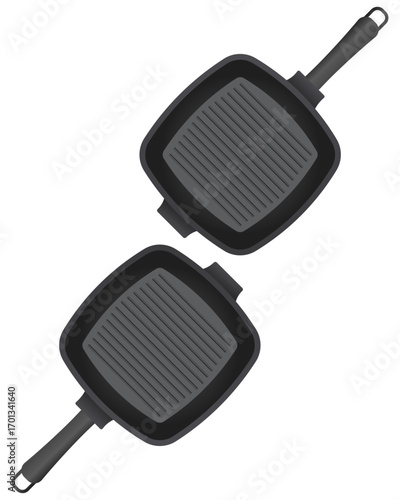 Top View Double Grill Pan Vector Illustration
