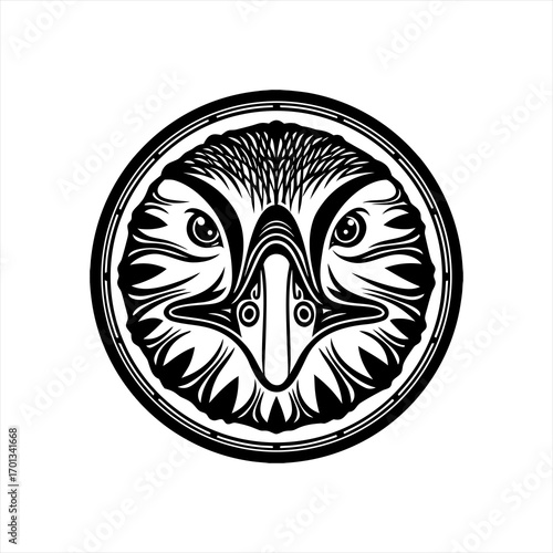 Stylized eagle head in a circle, vector illustration