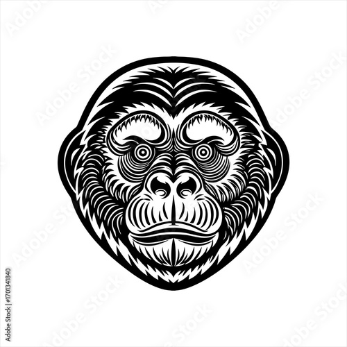 Engraving illustration of a gorilla head