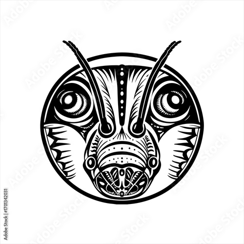 Ant head in a circle in black and white