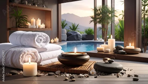 Panel kuchenny z motywem Tranquil spa with pool view