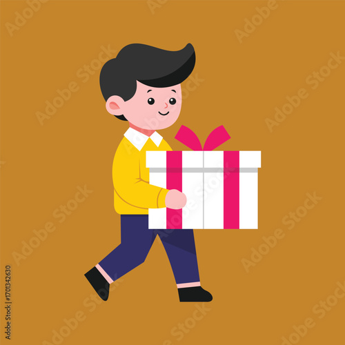 Gift Boy Character Vector