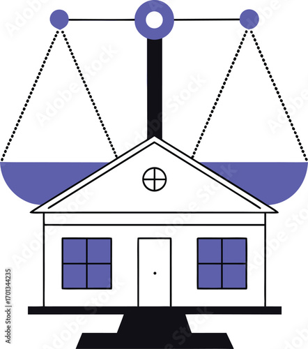 Real estate concept with house icon, building, and residential property symbol