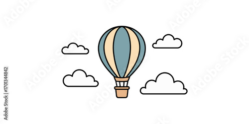 Vector art of hot air balloon floating in the sky with clouds