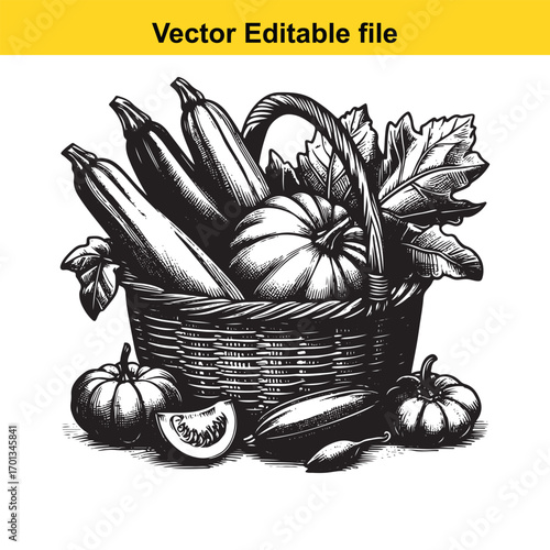 Basket of fresh vegetables, isolated on white background