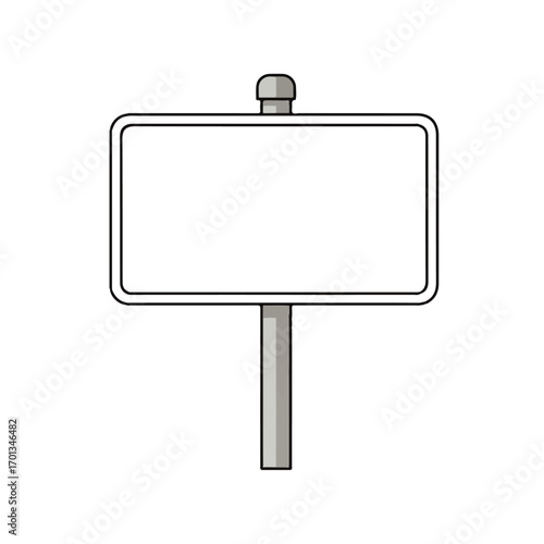 A blank, white rectangular sign with a gray border, mounted on a gray pole