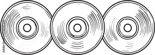 “Three Compact Discs Vector Illustration | Minimal Black and White CD Outline Graphic Design”