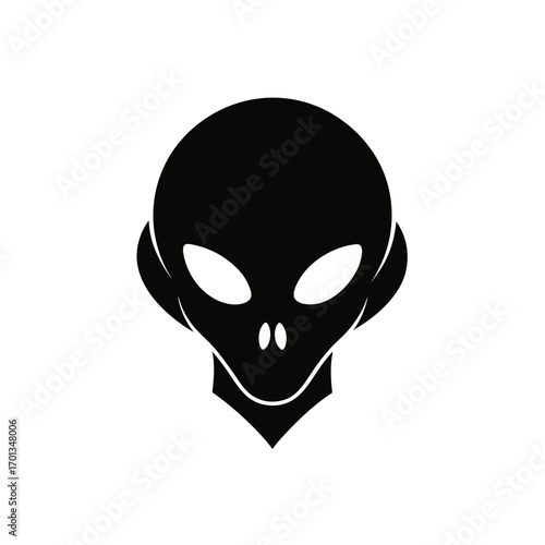 Silhouette of an alien head with big eyes on transparent background