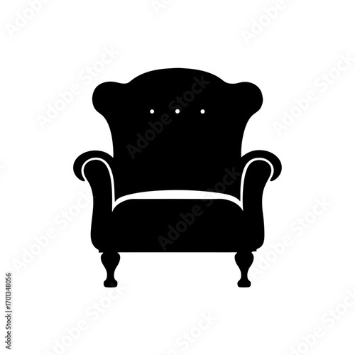 Silhouette of an upholstered armchair view on transparent background