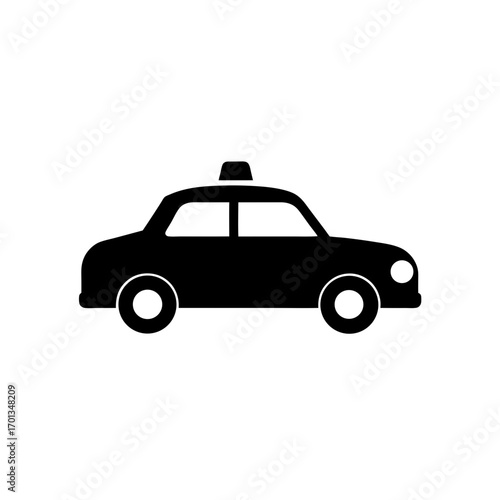 Silhouette of a taxi cab in black and white on transparent background