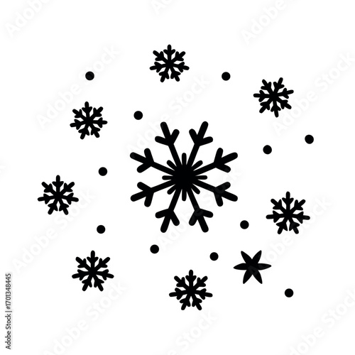 Cute falling snowflakes in playful animated winter themed background Vector illustration
