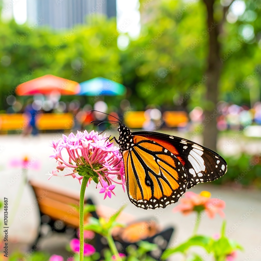 Naklejka premium Butterfly on flower in park