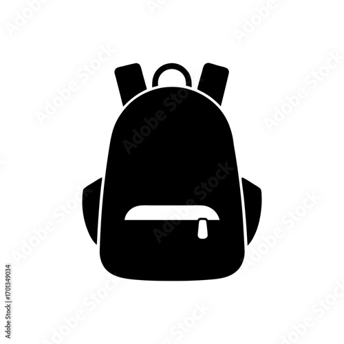 Illustration of a black school backpack icon on transparent background