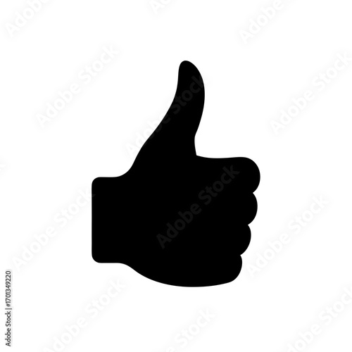Black silhouette of a thumbs up gesture on transparent background