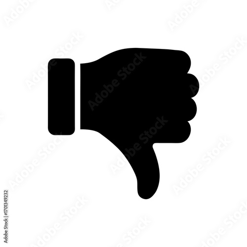 Black thumbs down hand gesture illustration on transparent background