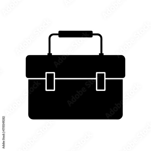 Illustration of a black tool box with handle on transparent background