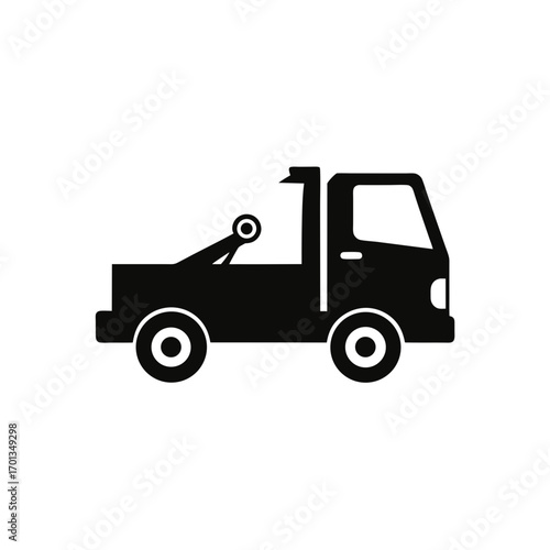 Silhouette of a tow truck side view icon on transparent background